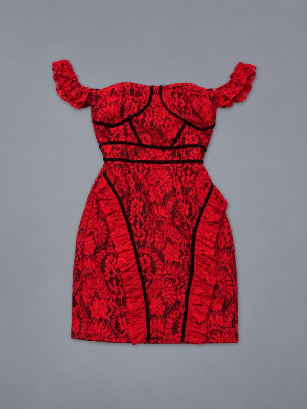 PrettyLittleThing Red Lace Corset Mini Dress – Size 4